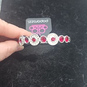 Paparazzi Silver Hinged Bracelet with Red Accents
